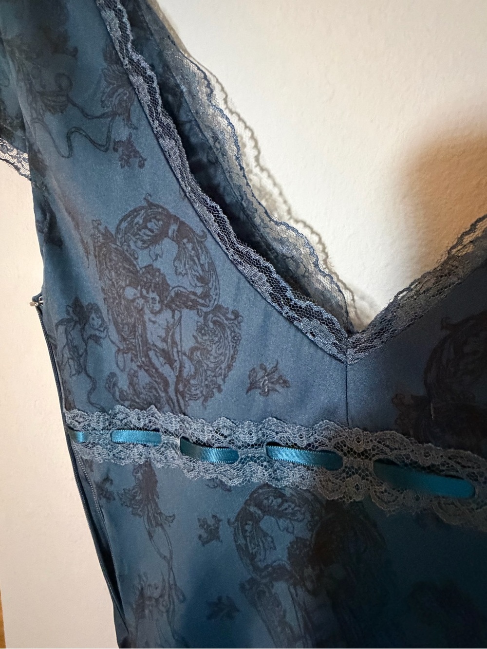 Kimchi Blue Urban Outfitters Cherub Green- Blue Lace-Trim Maxi Dress - Picture 6 of 7